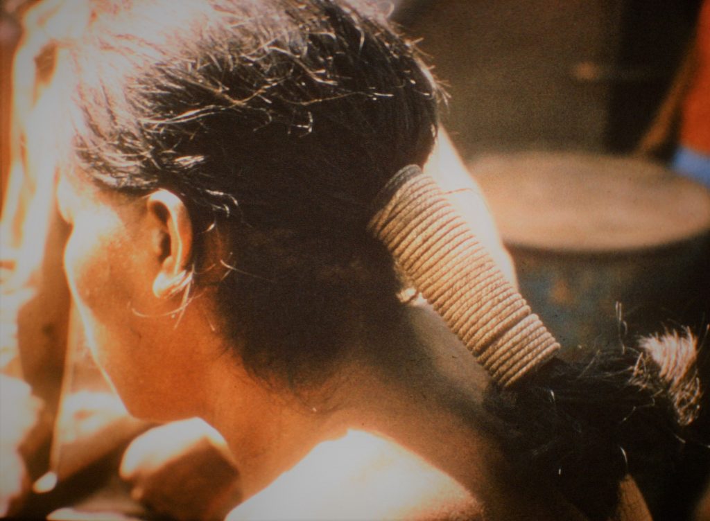 Ayoré man -closeup of rope-tied hair