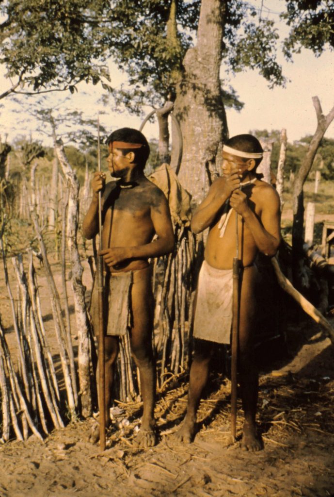 Ayoré men - headbands, body painting, loincothes, hair necklaces, tapir skin sandals, spears.